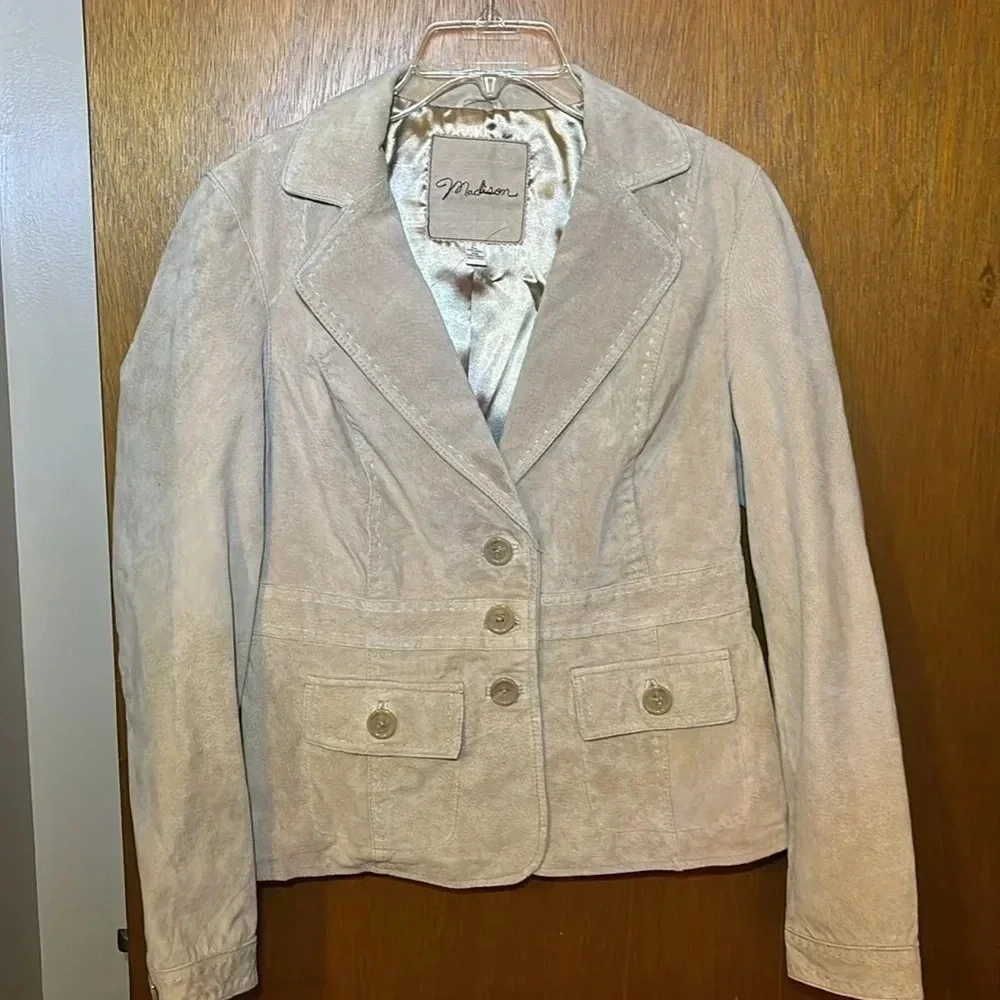 Madison Tan Suede Leather jacket Women’s 10 Stitch detail